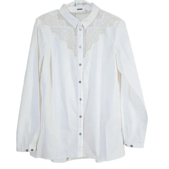 Elie Tahari NWOT Women's Lace Embroidery Button Down Blouse Small Sheer Silk